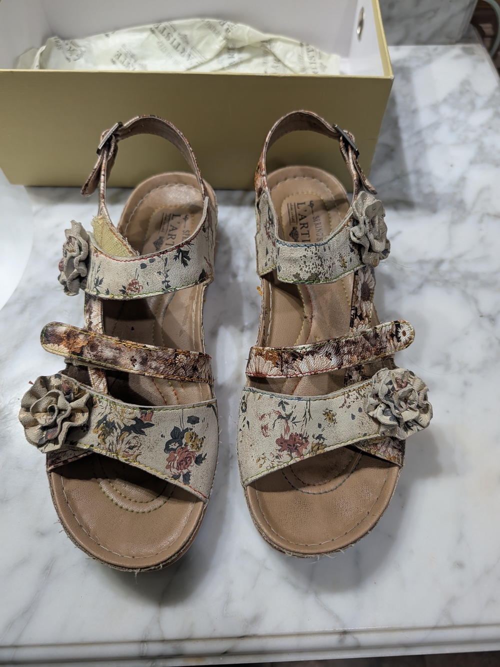 Floral Adjustable Strap Women’s Sandals - Beige Floral